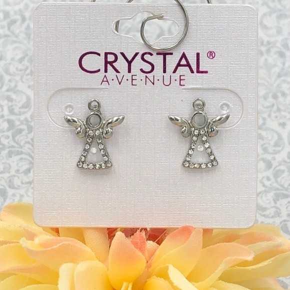 🌼 Angel Silver Rhinestone Dainty Stud Earrings - Picture 1 of 3